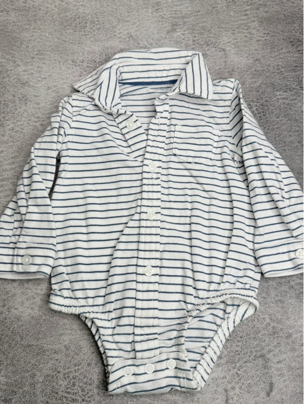 Carter’s Baby Bodysuit 9 Months Blue White Stripe Collared Button Shirt One PC